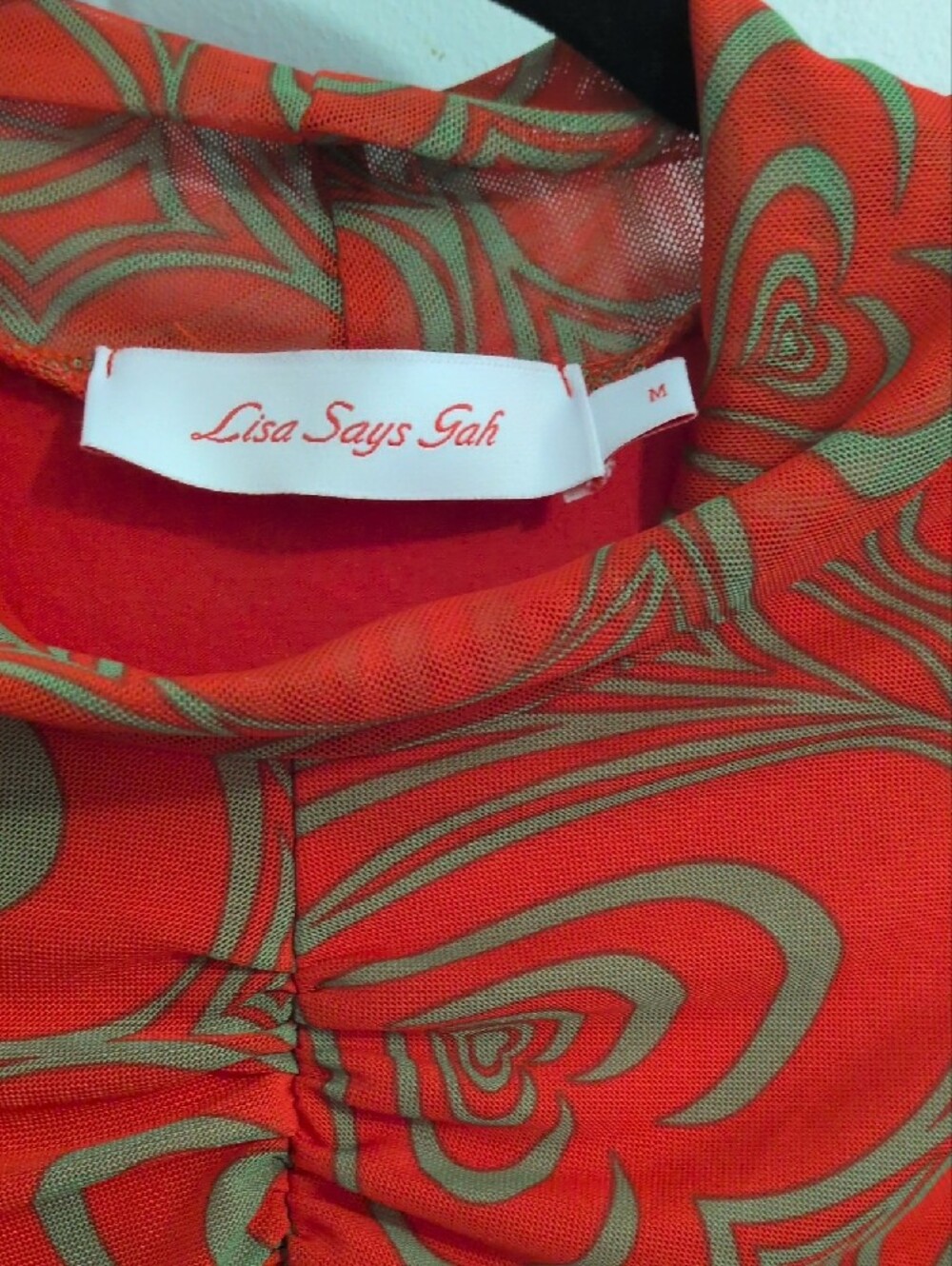 Lisa Says Gah Red and Olive Green Ruched Long-Sleeve Dress. 31" Long. 12"Across